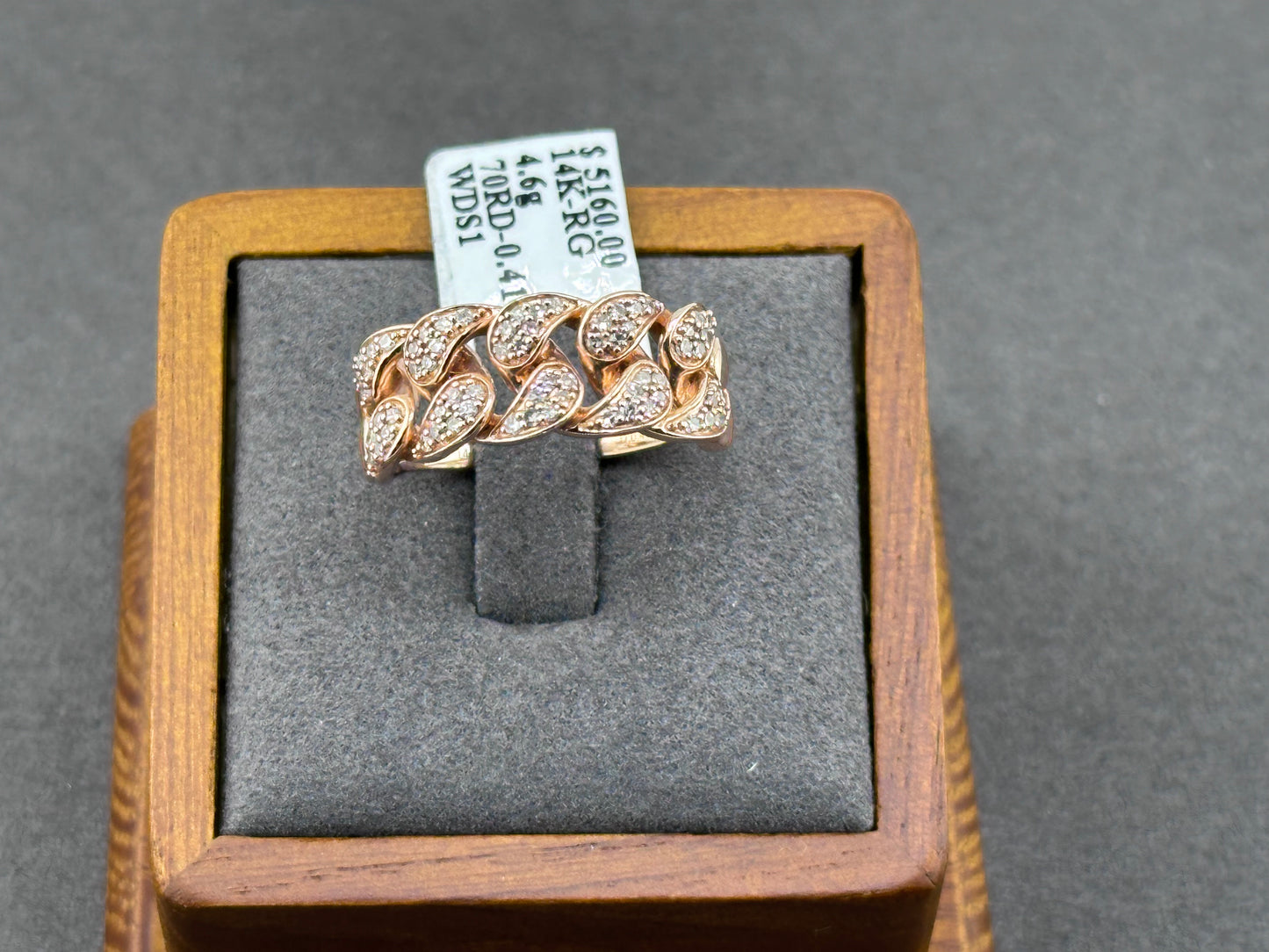 .41ct G SI 14K Rose Gold Diamond Cuban Men's Ring Size 10