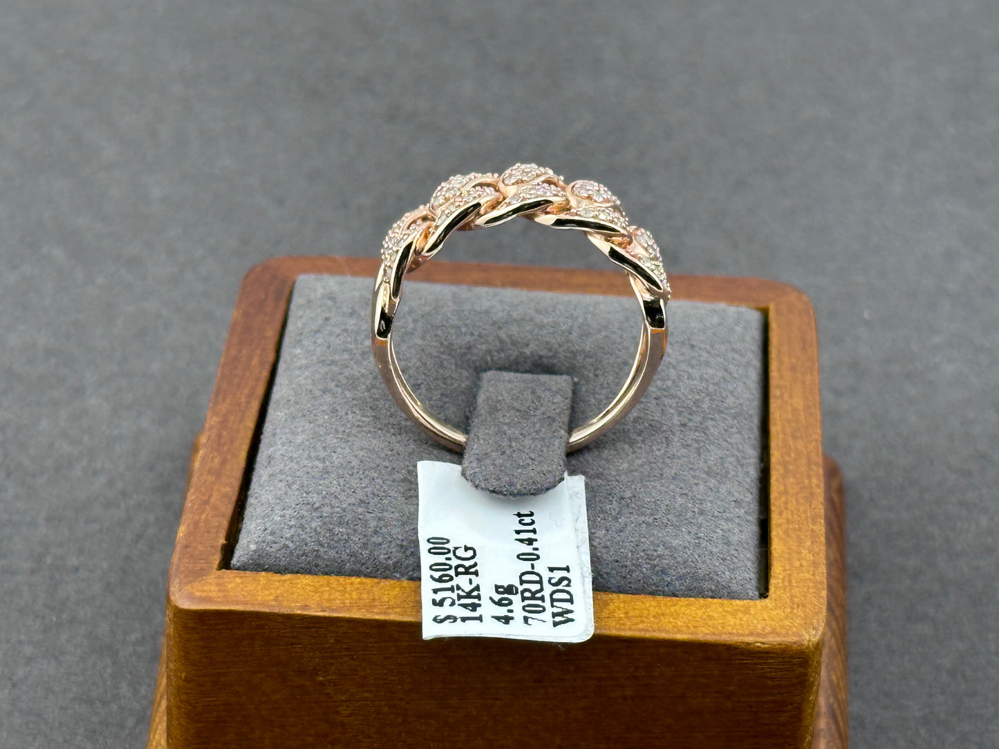 .41ct G SI 14K Rose Gold Diamond Cuban Men's Ring Size 10