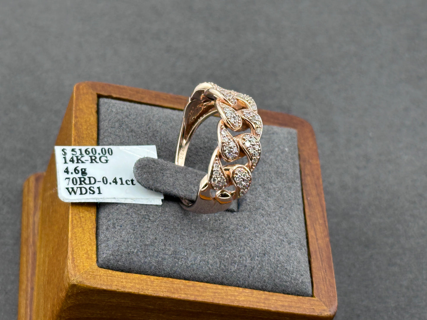.41ct G SI 14K Rose Gold Diamond Cuban Men's Ring Size 10