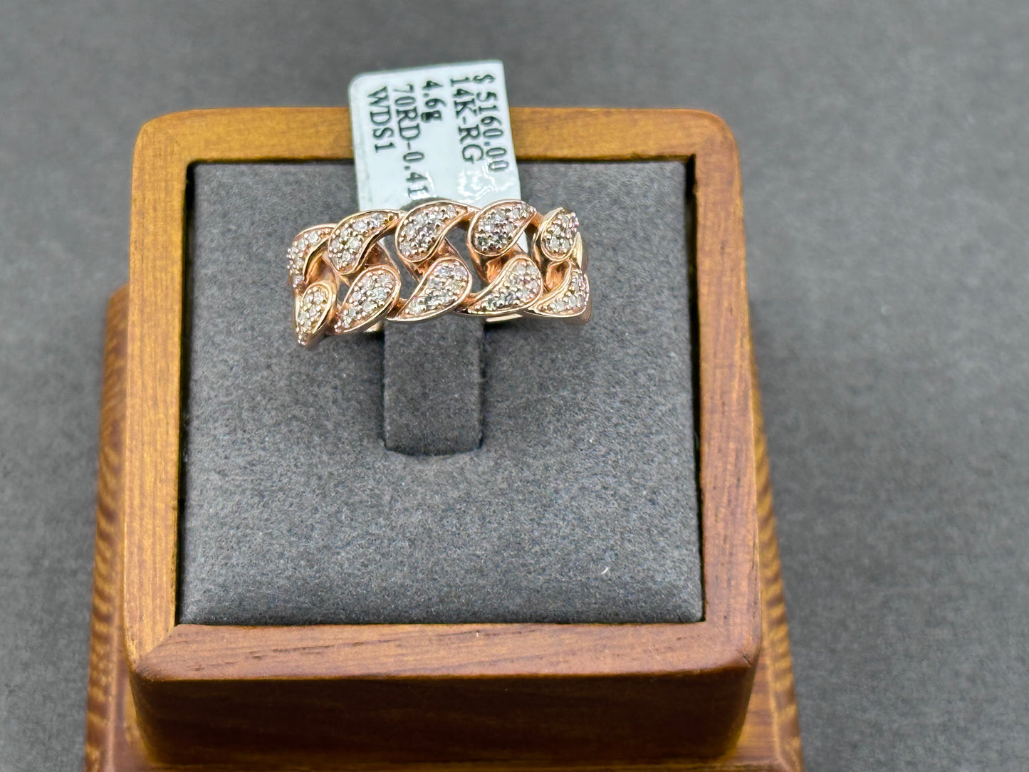 .41ct G SI 14K Rose Gold Diamond Cuban Men's Ring Size 10
